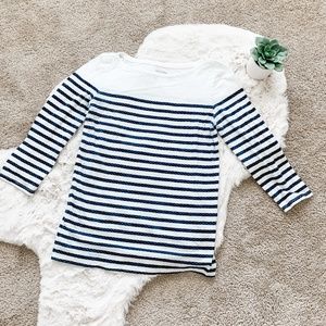 Loft Sun Washed Bateau Navy & White Striped Top- M